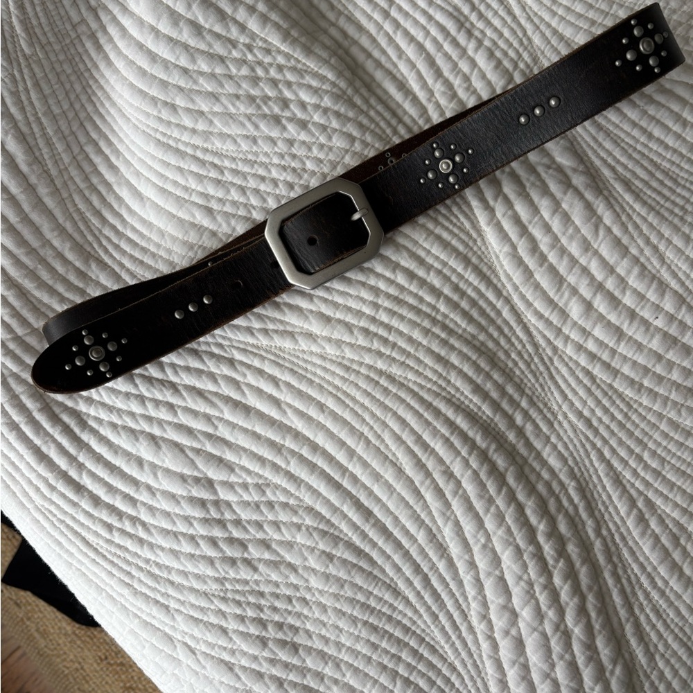 Womens Brown Leather Belt with Silver Buckle
